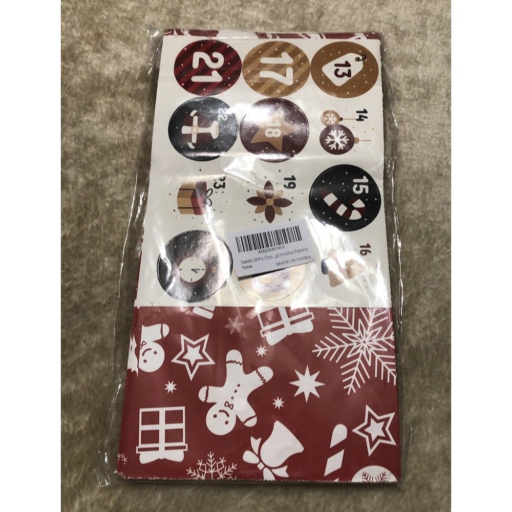 New Swedin 24 pcs Paper Gift Bags with Stickers Crafts Gifts Cookies Christmas